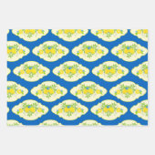 Summery Blue en Yellow Lemons Floral Patronen Inpakpapier Vel (Voorkant)