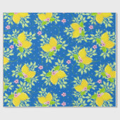 Summery Blue en Yellow Lemons Floral Pattern Cadeaupapier (Vlak)