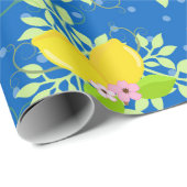 Summery Blue en Yellow Lemons Floral Pattern Cadeaupapier (Rol Hoek)