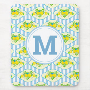 Summery Blue en Yellow Lemons Floral Pattern Muismat