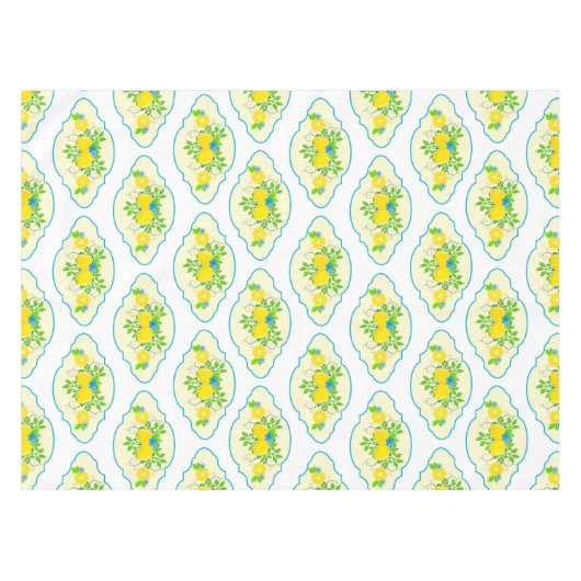 Summery Blue en Yellow Lemons Floral Pattern Tafelkleed (Voorkant (Horizontaal))