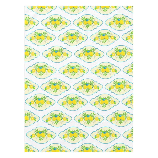 Summery Blue en Yellow Lemons Floral Pattern Tafelkleed (Voorkant)