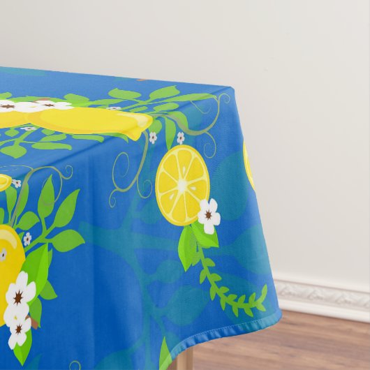 Summery Blue en Yellow Lemons Floral Pattern Tafelkleed (Voorbeeld)