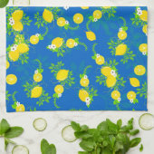 Summery Blue en Yellow Lemons Floral Pattern Theedoek (Gevouwen)