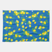 Summery Blue en Yellow Lemons Floral Pattern Theedoek (Horizontaal)
