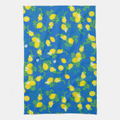 Summery Blue en Yellow Lemons Floral Pattern Theedoek (Verticaal)