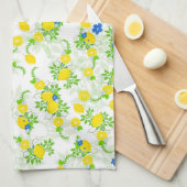 Summery Blue en Yellow Lemons Floral Pattern Theedoek (Quarter Fold)