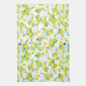 Summery Blue en Yellow Lemons Floral Pattern Theedoek (Verticaal)