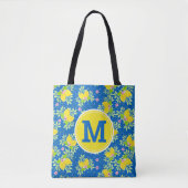 Summery Blue en Yellow Lemons Floral Pattern Tote Bag (Voorkant)