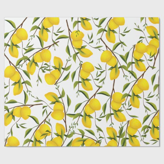 Summery Citrus Lemon Tree Branches Cadeaupapier (Vlak)