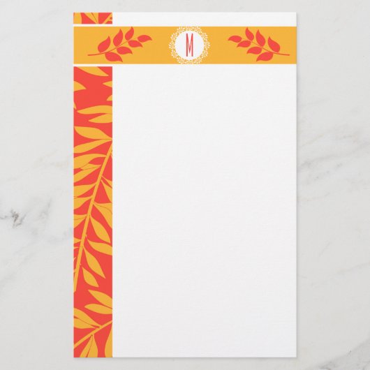 Summery Coral Oranje en Golden Yellow Monogram Briefpapier (Voorkant)