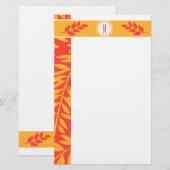 Summery Coral Oranje en Golden Yellow Monogram Briefpapier (Voorkant / Achterkant)