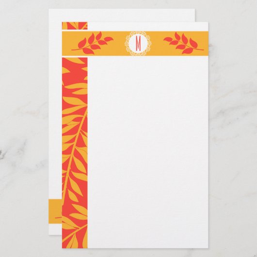 Summery Coral Oranje en Golden Yellow Monogram Briefpapier (Voorkant / Achterkant)