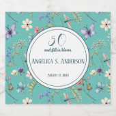 Summery Custom Licht Blauwgroen Wildflower patroon Sparkling Wijnetiket (Enkel label)