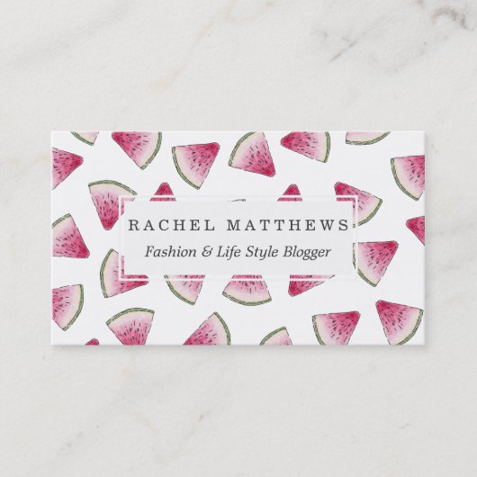 Summery Cute Waterverf Watermeloen Segmenten Patro Visitekaartje (Voorkant)