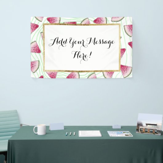 Summery Cute Waterverf Watermeloenen op groene wer Spandoek (Beurs)