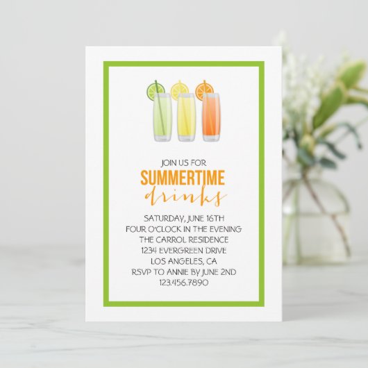 Summery Drink Party Invitation Kaart (Staand voorkant)