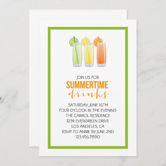 Summery Drink Party Invitation Kaart (Voorkant / Achterkant)