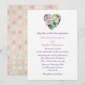 Summery Floral Heart in roze en groene bruiloft Kaart (Voorkant / Achterkant)