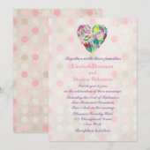 Summery Floral Heart in roze en groene bruiloft Kaart (Voorkant / Achterkant)