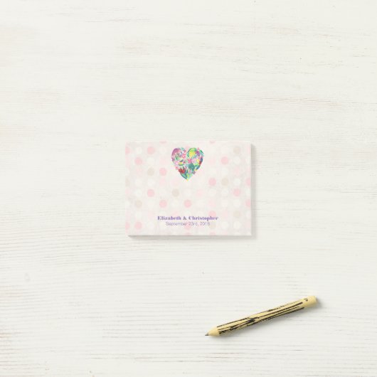 Summery Floral Heart in roze en groene bruiloft Post-it® Notes (Op bureau)