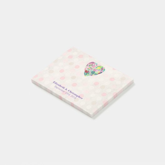Summery Floral Heart in roze en groene bruiloft Post-it® Notes (Schuin)