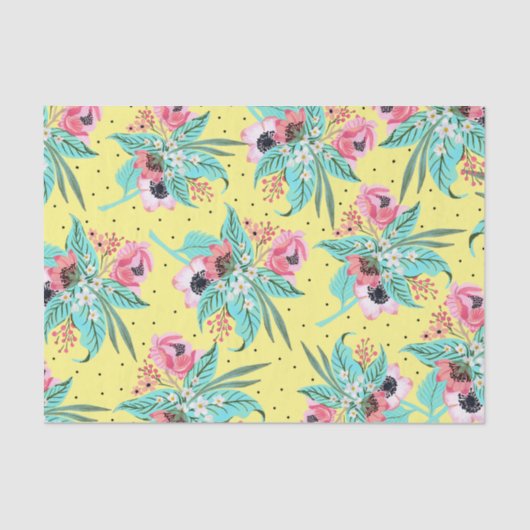 Summery Floral Pattern _ Geel Weefpapier Tissuepapier (Voorkant)