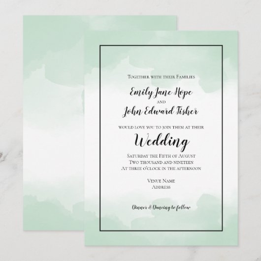 Summery Mint Green Waterverf Border Wedding Kaart (Voorkant / Achterkant)