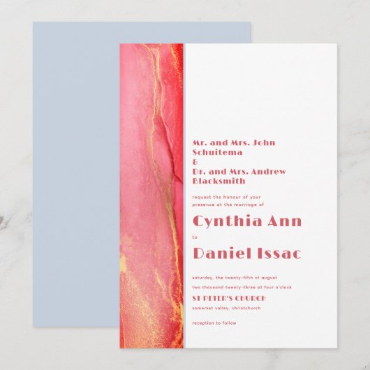 Summery Pink Blue Wedding Uitnodiging (Voorkant / Achterkant)