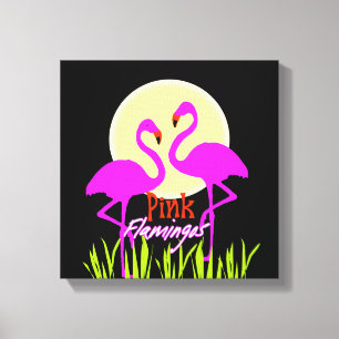  Summery Pink Flamingo Sunrise Canvas Afdruk