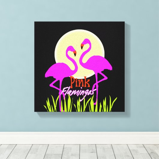  Summery Pink Flamingo Sunrise Canvas Afdruk (Insitu (Houten vloer))