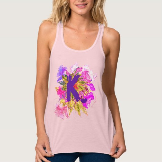 Summery Pink Purple Flowers Leaves Name Monogram Tanktop (Voorkant)