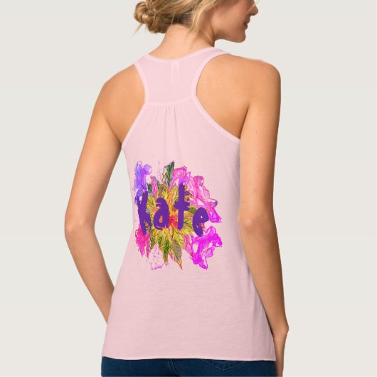 Summery Pink Purple Flowers Leaves Name Monogram Tanktop (Achterkant)