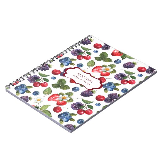 Summery Sweet Berry Pattern | Monogram Notitieboek (Linkerzijde)