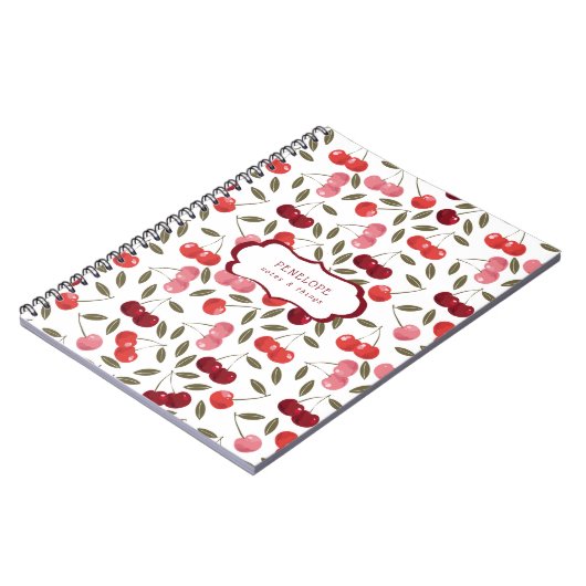 Summery Sweet Cherry Pattern | Monogram Notitieboek (Linkerzijde)
