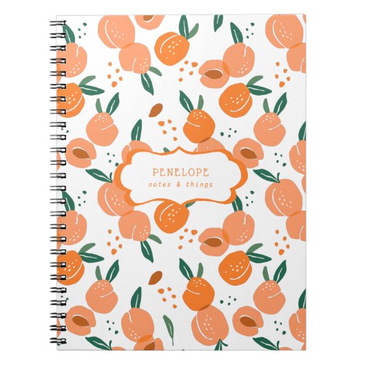 Summery Sweet Peach Pattern | Monogram Notitieboek (Voorkant)