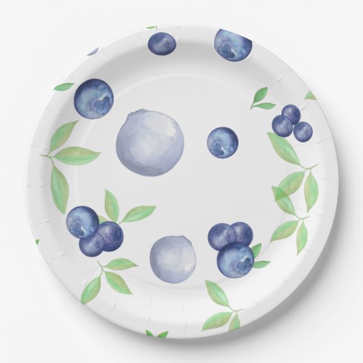 Summery Waterverf Blueberry Papieren Bordje (Voorkant)