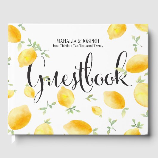 Summery Waterverf Lemon Wedding Gastenboek (Voorkant)