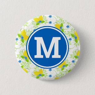 Summery White en Yellow Lemons Floral Pattern Ronde Button 5,7 Cm