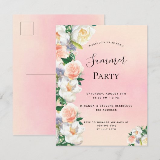 Summiere floralen koraalperappel briefkaart (Voorkant / Achterkant)