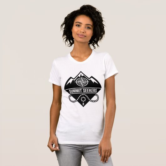 Summit Seekers Mountain Climbing Badge Design T-shirt (Voorkant volledig)
