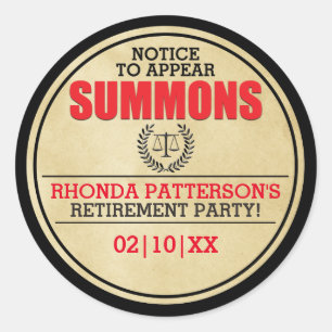 Summons Retirement Party Envelope Seal Ronde Sticker