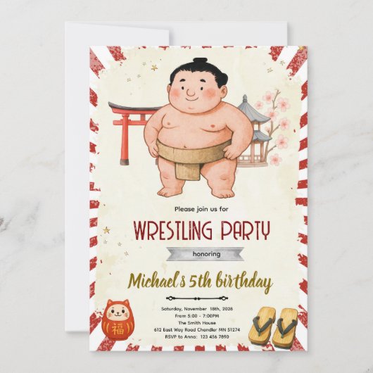 Sumo birthday party invitation kaart (Voorkant)