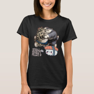 Sumo Cat Fighting for Sushi Kawaii Japans T-shirt