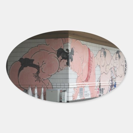 Sumo Mural Wall Art Ovale Sticker (Voorkant)