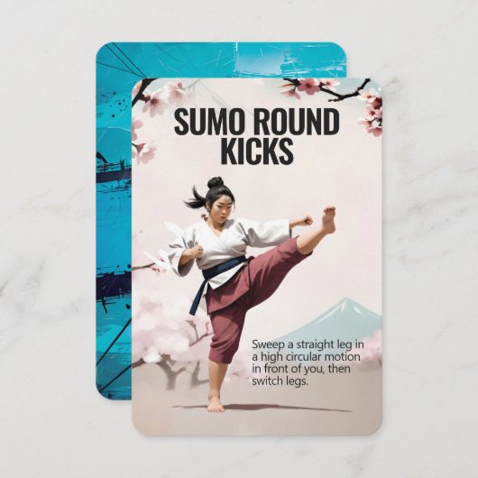 Sumo Round Kicks Fitness Kaart met Blauwe Achtergr (Voorkant / Achterkant)