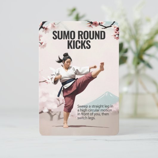 Sumo Round Kicks Fitness Kaart met Roze Rug (Staand voorkant)