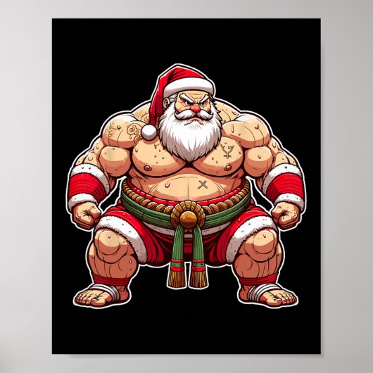 Sumo Santa Japanse worstelaar Japan Cool Kerstmis Poster (Voorkant)