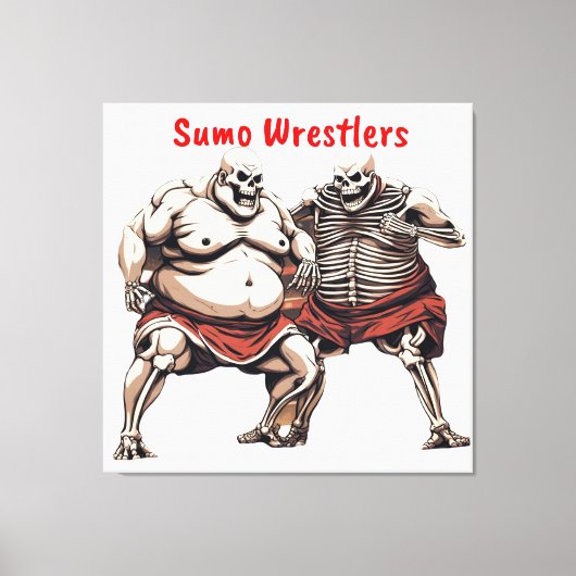 Sumo Skelet Wrestlers in actie Canvas Afdruk (Voorkant)