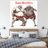Sumo Skelet Wrestlers in actie Canvas Afdruk (Insitu (Slaapkamer))